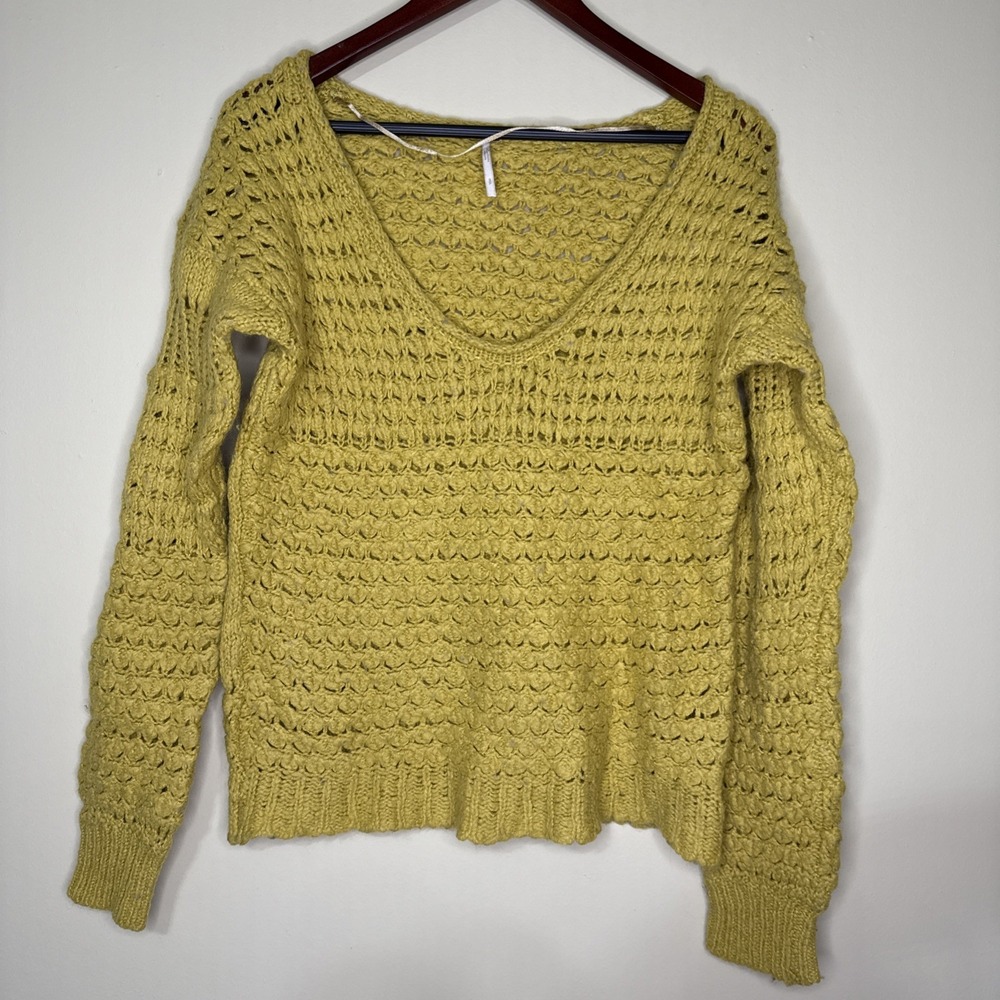 Free People Crashing Waves Sweater S‎ Oversized Chunky Knit Mustard Yellow